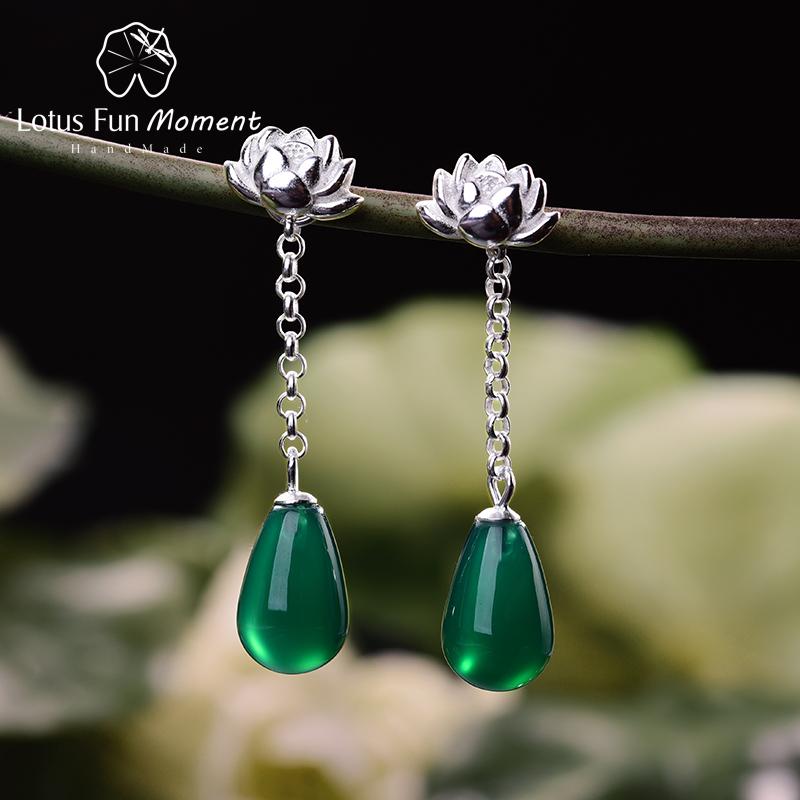 

Lotus Fun Moment Real 925 Sterling Silver Natural Original Handmade Fashion Jewelry Water Drop Lotus Drop Earrings for Women