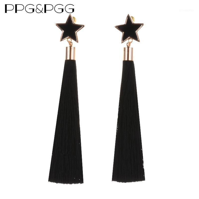 

PPG&PGG European Luxury Big Star Women drop Earring Long Black Tassel Earrings High Quality Fashion Jewelry1