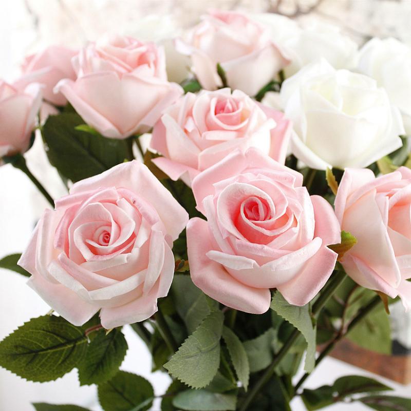 

1pcs Rose Artificial Flowers Wedding Flowers Bridal Bouquet PU Real Touch Rose Wedding Bouquet Home Party White Pink