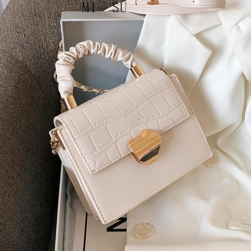

Crocodile pattern Pleated Tote bag 2021 Fashion New Quality PU Leather Women's Designer Handbag Chain Shoulder Messenger Bag, Black