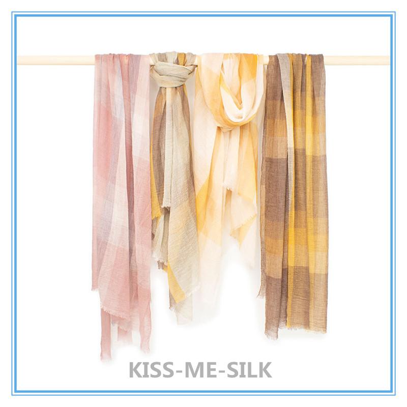 

Scarves KMS Design Pleated Plaid Wool Scarf For Girl Lady Woman 100*200CM/100G