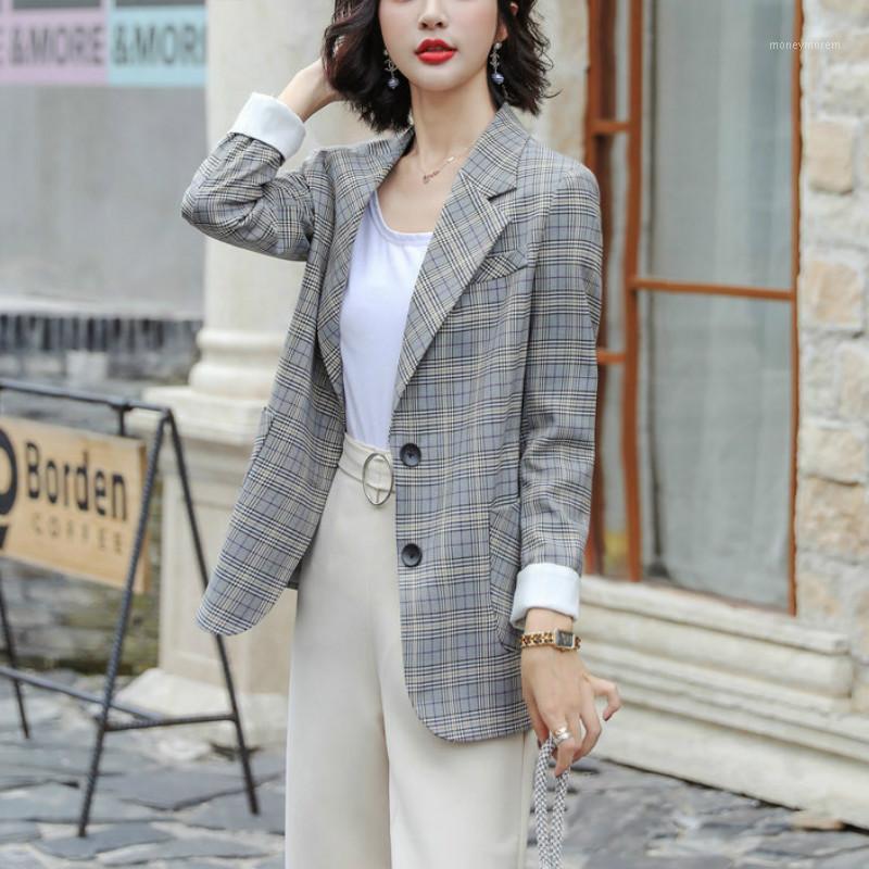 

Women's Plaid Office Suit Casual Single Breasted Slim Long Sleeve Feminine Blazer 2020 new spring and summer jacket Female Coat1