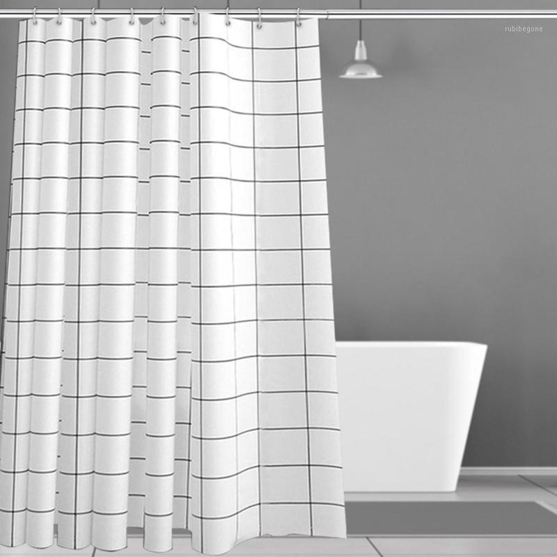 

Modern Bathroom Shower Curtain White&Black Grid With Hos 150*180/180*180/180*200cm1