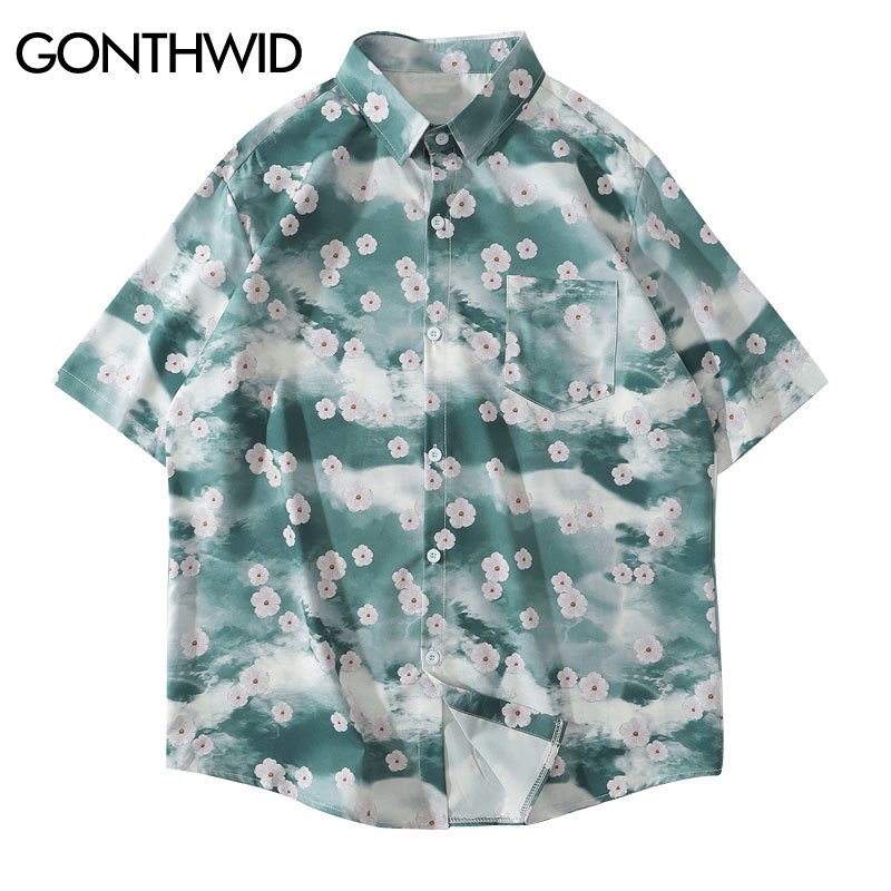 

Flowers Floral Print Tie Dye Short Sleeve Hawaiian Beach Shirts Mens Summer Harajuku Casual Aloha Holiday Shirt Tops, Kg-1