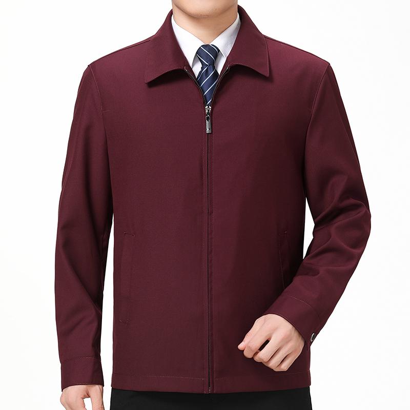 

New Arrivals Men's Spring and Autumn Casual Zipper Turn-down Collar Male Jackets & Coats, Wine red