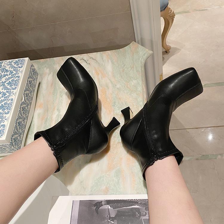 

Woman Flat Boots Boots-Women Female Shoes Round Toe Low 2020 Leather Rock Ladies Rubber High Heel White Summer Mid Calf