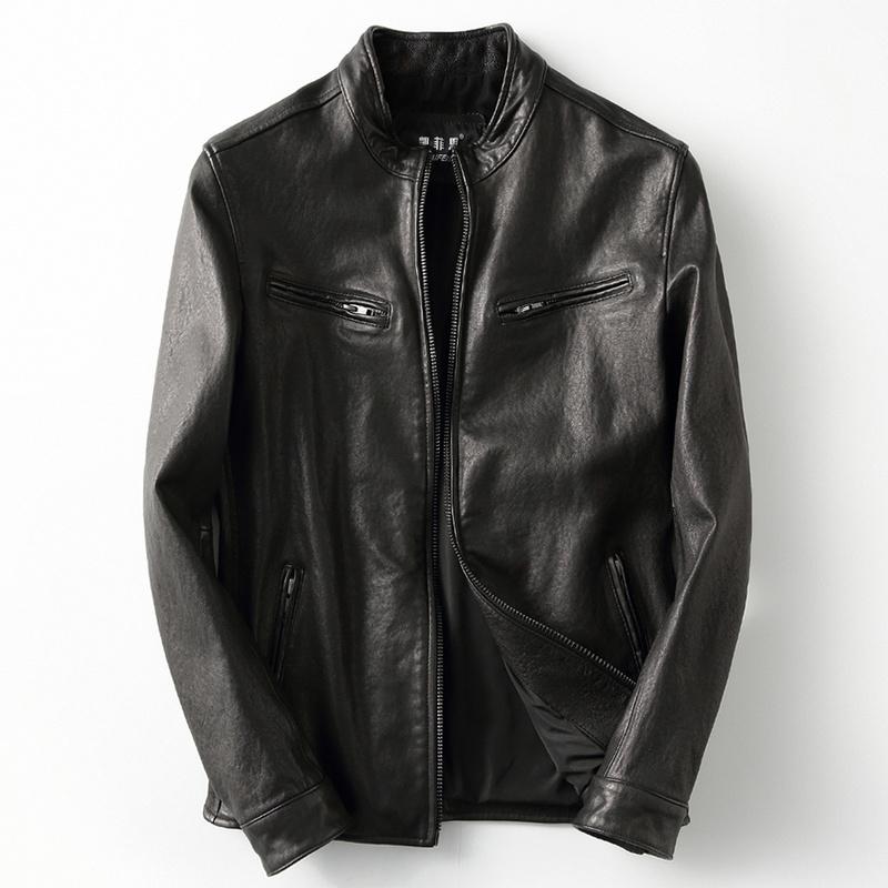 

Vintage Genuine Leather Jacket Men Spring Autumn Real Sheepskin Coat Mens Leather Jacket Veste Cuir Homme KFS19M012 KJ2170, Black