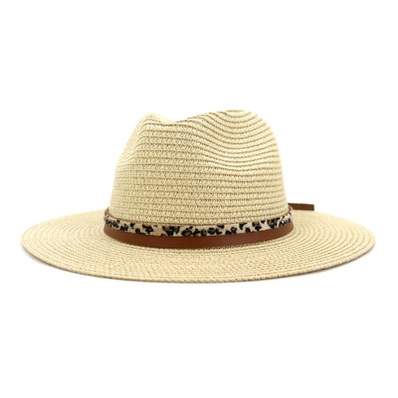 

new sun hats men women leopard band casual straw hat wide brim solid luxury fascinator vintage blue khaki black summer women hat, White