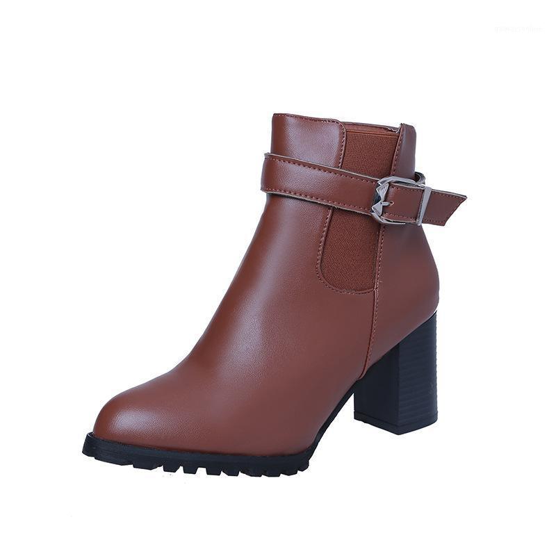 

SunNY Everesr 2020 New Winter Women Boots Short Solid Color Non-Slip Warm High Heels Size 35-401, Brown
