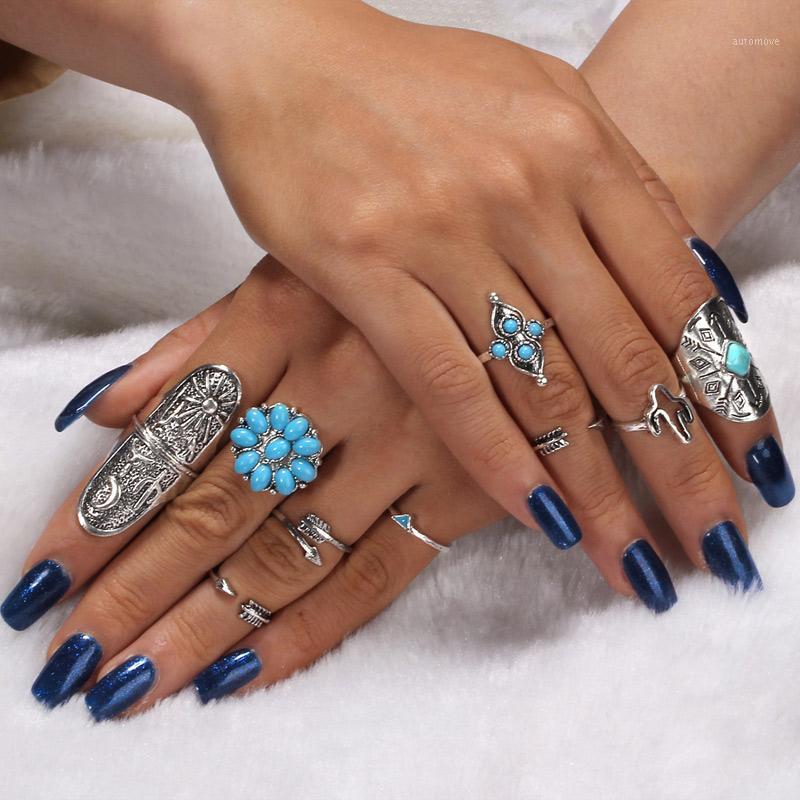 

Hot sale Classic Blue Stone Round Water Drop Clouds Geometrical Irregular Ring Set Lady Charm Costume Jewelry Accessories1