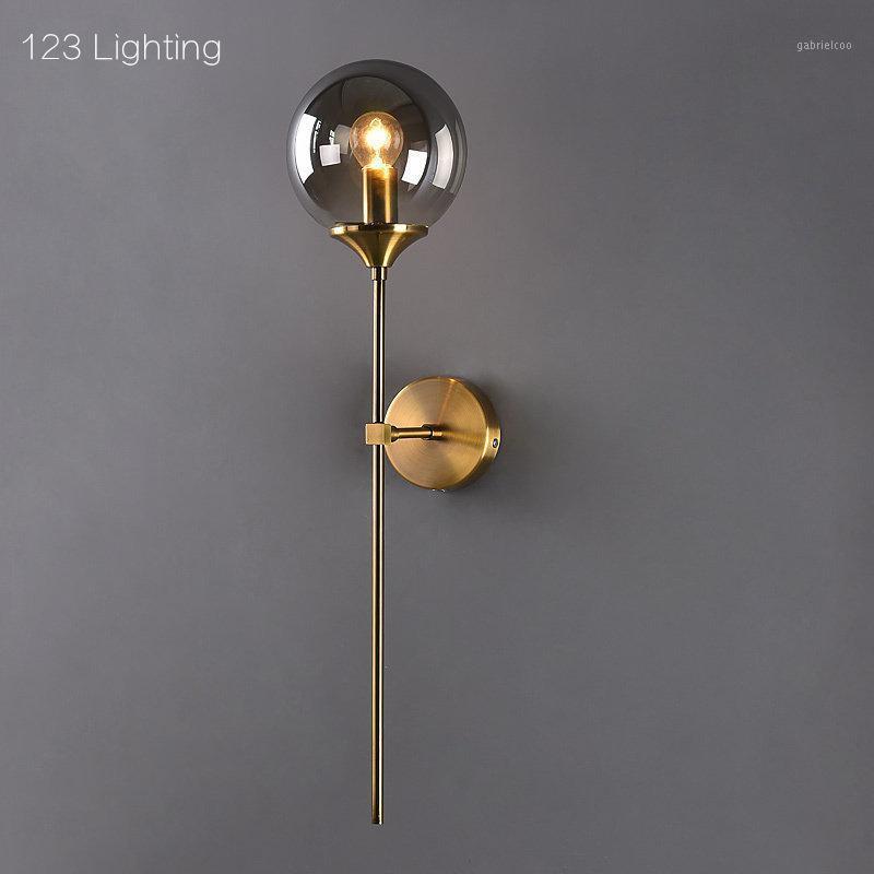 

Modern Single Head Glass LED Wall Sconce Bedroom Bedside Wall light Foyer Stairs Lamp Gold Metal 90-260V Smoke Gray Glass1