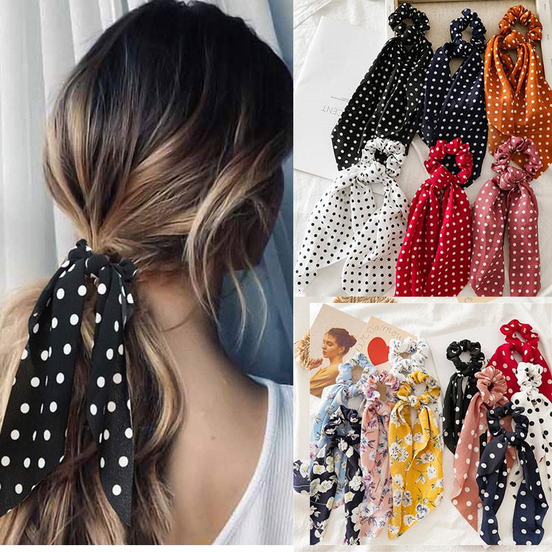 

Fasihon Dot Ribbon Hair Scrunchies for Women Hair Ring Female Ponytail Chiffon Fabric Ribbon Ties Korean Accessories