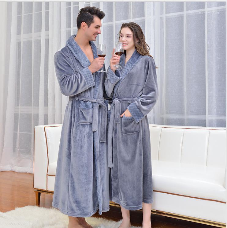 

New Men Casual Kimono Bathrobe Autumn Winter Men Flannel Long Robe Thick Warm Sleepwear Couple Nightgown Male Loose Home Wear1, Same style men women