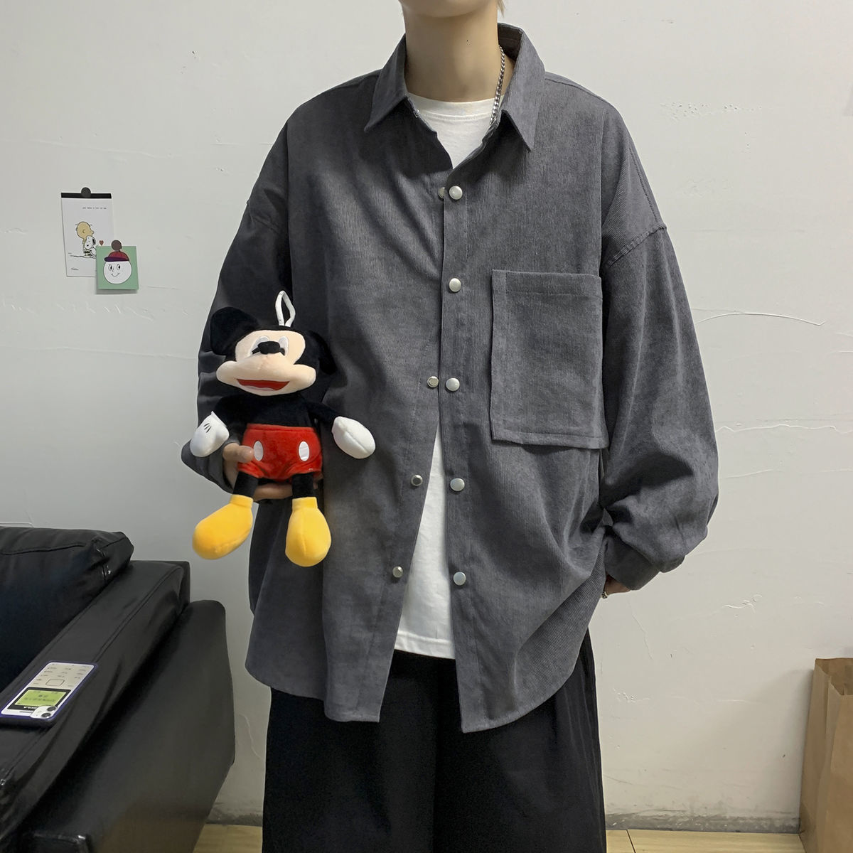 

Men's Blouses 2021 Autumn Thin New Winter Pure Retro-mango Long Shirt Young Clothes L4NL, Gray.