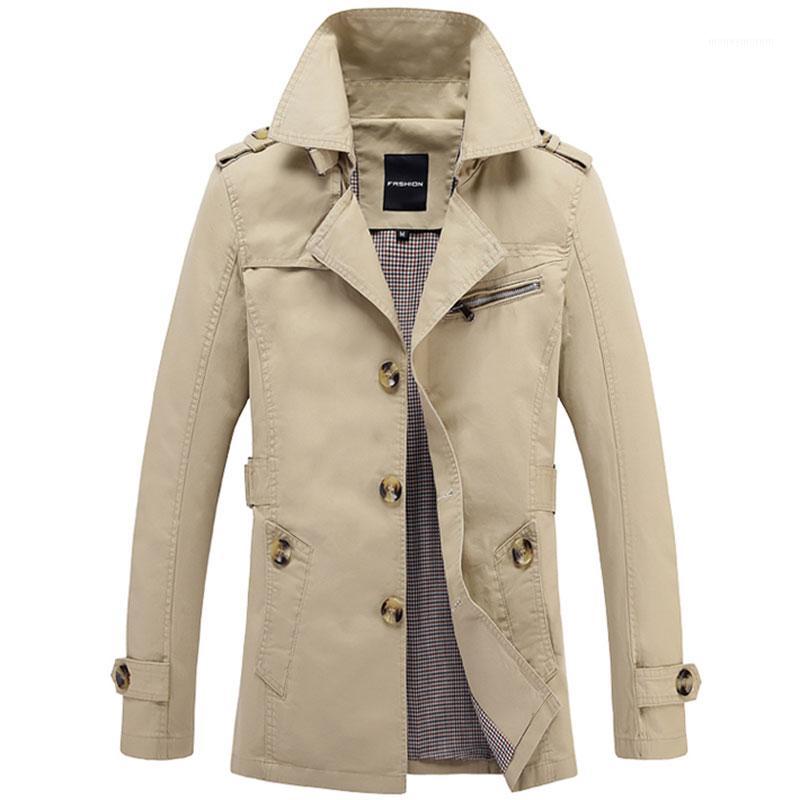 

Men's Epaulette Shoulder Notched Lapel Cotton Winter Coats for Men 2018 Single Breasted Jackets Man's Slim fit Male Trench1, Beige