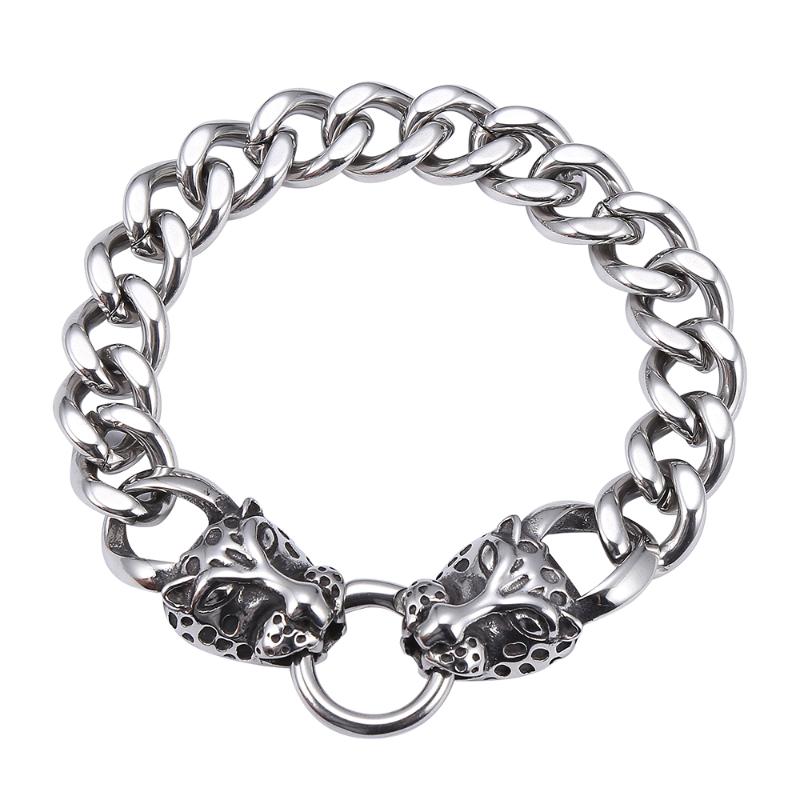 

Men Chain Bracelet Stainless Steel Curb Cuban Link Chain Bangle for Male Leopard Head Trendy Wrist Jewelry Gift GS0009