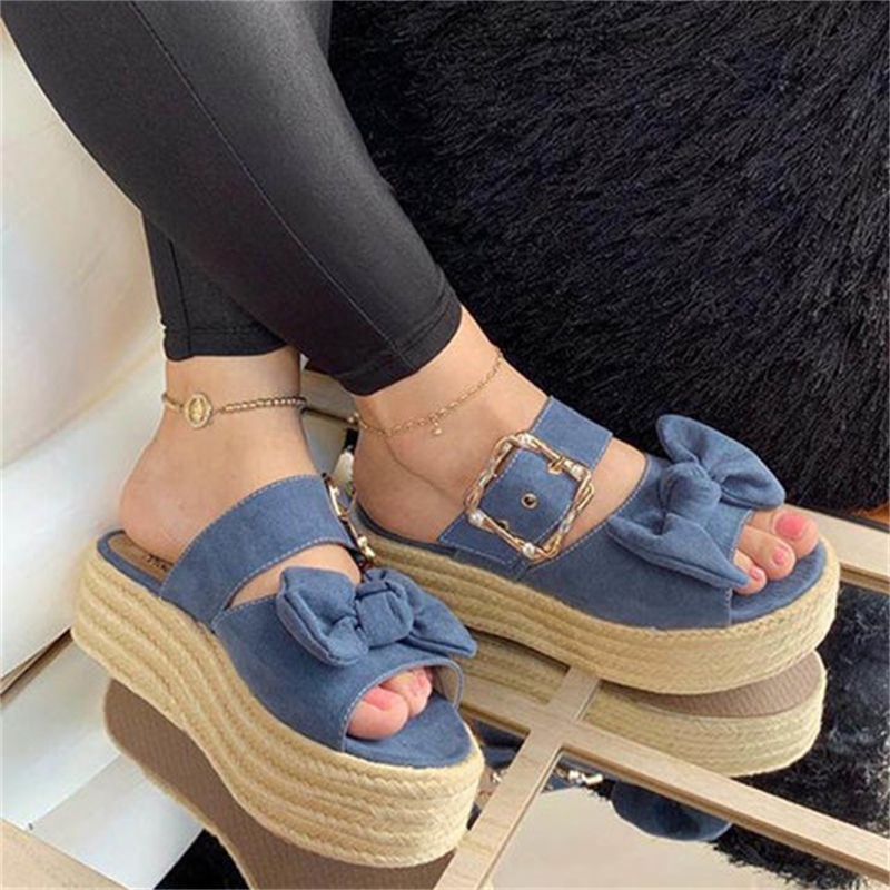 

2021 New Flats Women Summer Fashion Solid Hemp Rope Thick Bottom Bow Slippers Casual Beach Ladies Plus Size Sandals J8nc, Pink