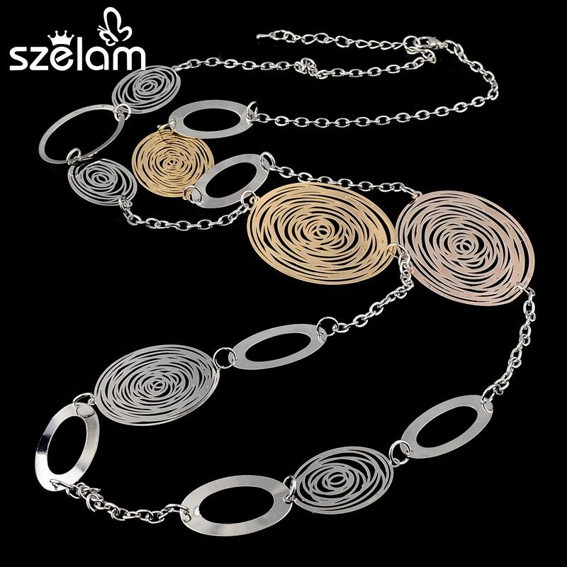 

Pendant Necklaces Szelam 2021 Vintage Oval Statement Necklace Women Gold Silver Long Pendants Ethnic Jewellery Collares SNE150002