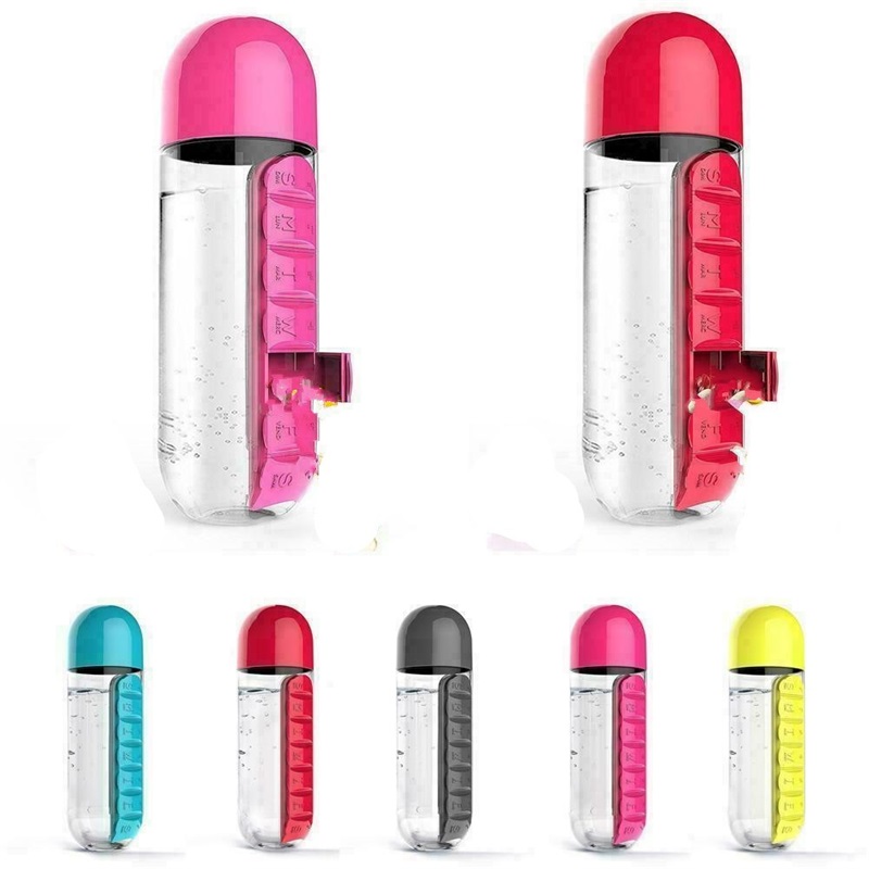 

600ml Water Bottles Sports Plastic Mug Combine Daily Pill Boxes Organizer Drinking Bottle Travel Outdoor Fitness Drinking Cup 211 G2