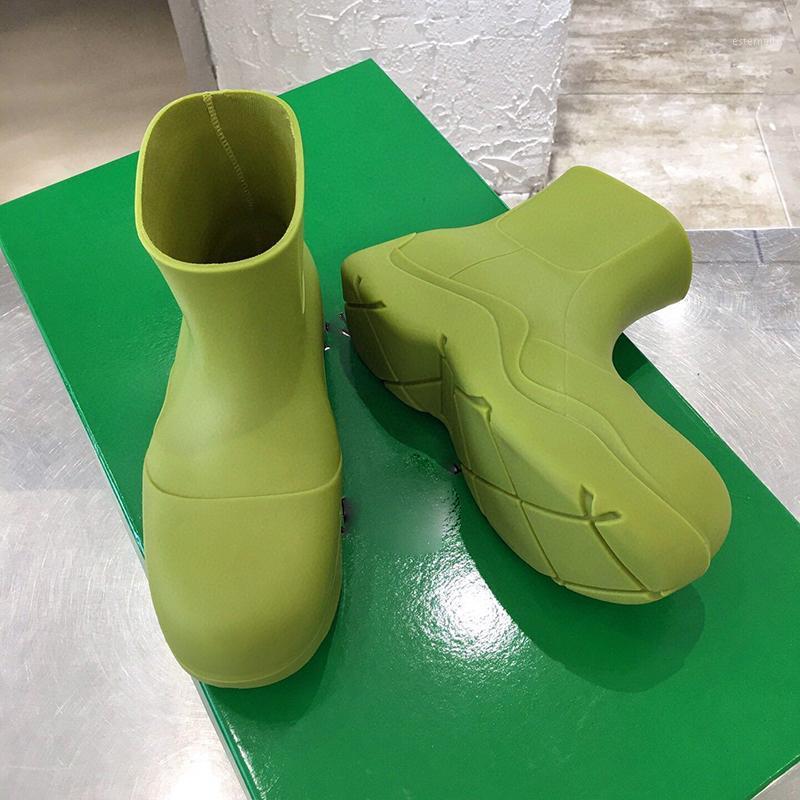 

Hot Jelly Platform Women's Ankle Rain Boots Candy Color Thick Sole Round Toe Women Shoes Slip-on Waterproof Cute Dress Boots1, Green