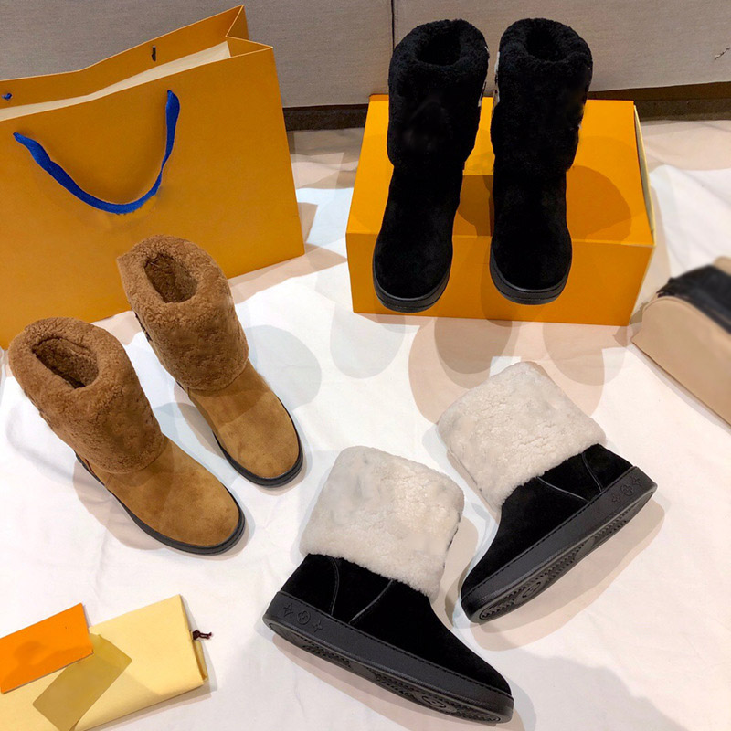 

Women Snow Boots designer casual booties Snowdrop Flat Ankle Boots wool travel booties new fashion luxury boot designer women winter boots, Black