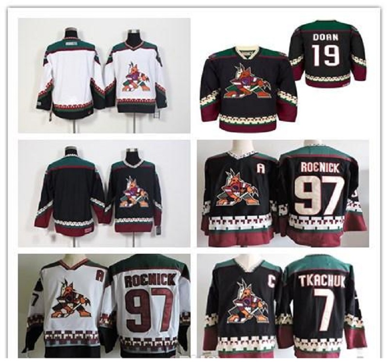

1990 Vintage Arizona Coyotes Jerseys Ice Hockey 7 Keith Tkachuk 19 Shane Doan 97 Jeremy Roenick Black Red Alternate Classic Retro Jersey, As shown in illustration
