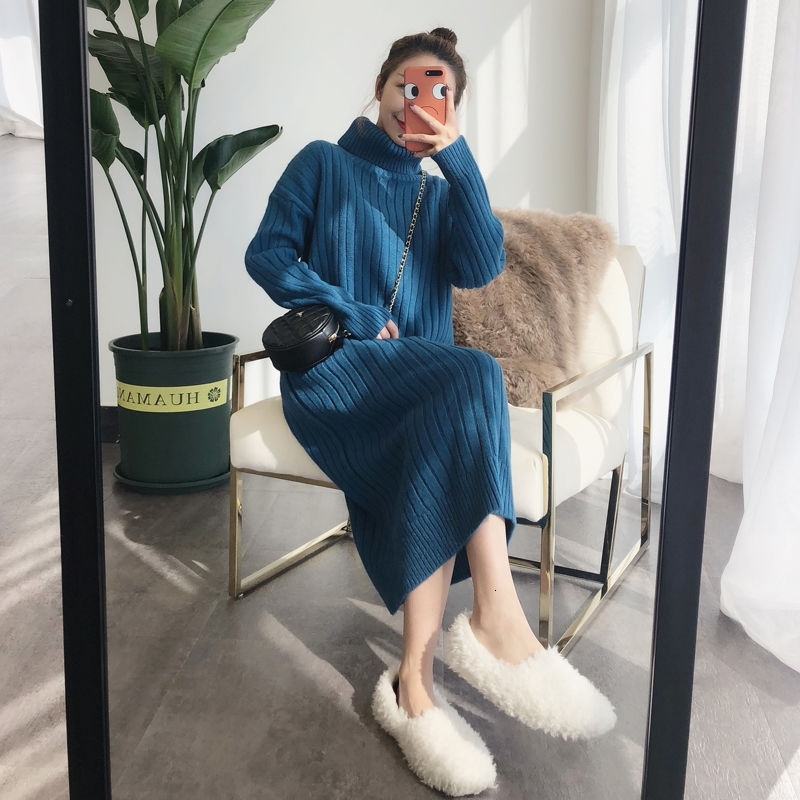 

2021 Velvet/no Velvet Fall Winter Long Knee Skirt New Turtleneck High Sweater Knitted or Crocheted Shirt Loose Bottom SPZU, Khaki.