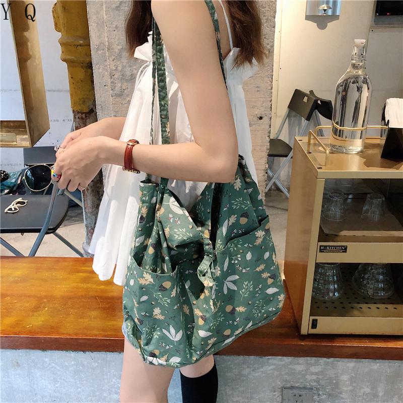

casual floral large capacity totes for women designer handbags soft cottom ladie shoulder messenger bags school shopping purses, Beige