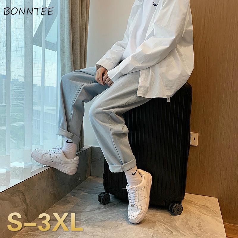 

Jeans Men Wide-leg Straight Light Blue Loose Korea Vintage Students Denim Trousers All-match Casual Fashion Ankle-length Ulzzang, Black