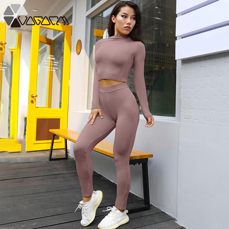 

2 Piece Set Women Vital Seamless Sports Set Long Sleeve Fitness Crop Top High Waist Leggings Sportswear Gym Workout Clothes, Black