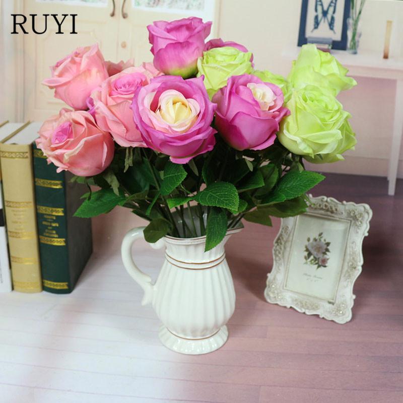 

40cm 6 heads Artificial Rose Flower Wedding Bridal silk Bouquet Birthday Party Valentine's Day Home Decoration Fake flower, Blue