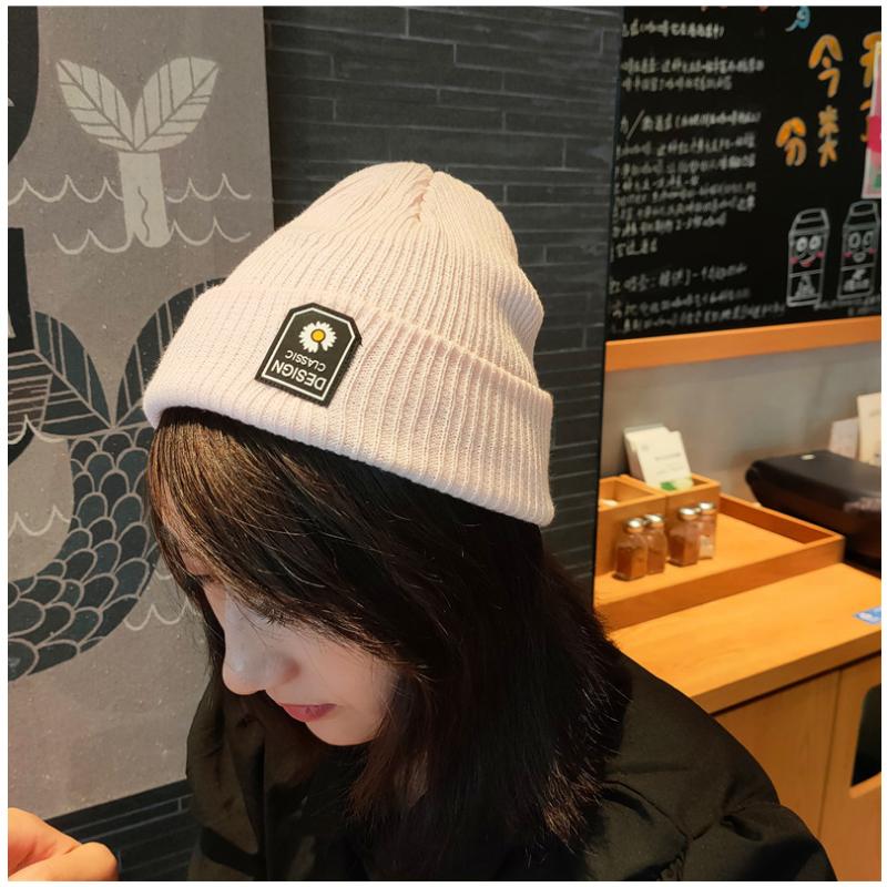 

Winter Women Hat Solid Woolen Hat Winter Women's Knit Cap Warm Soft Casual Cap Bonnet Skullies Logo Patch Bennie, Flower blue green