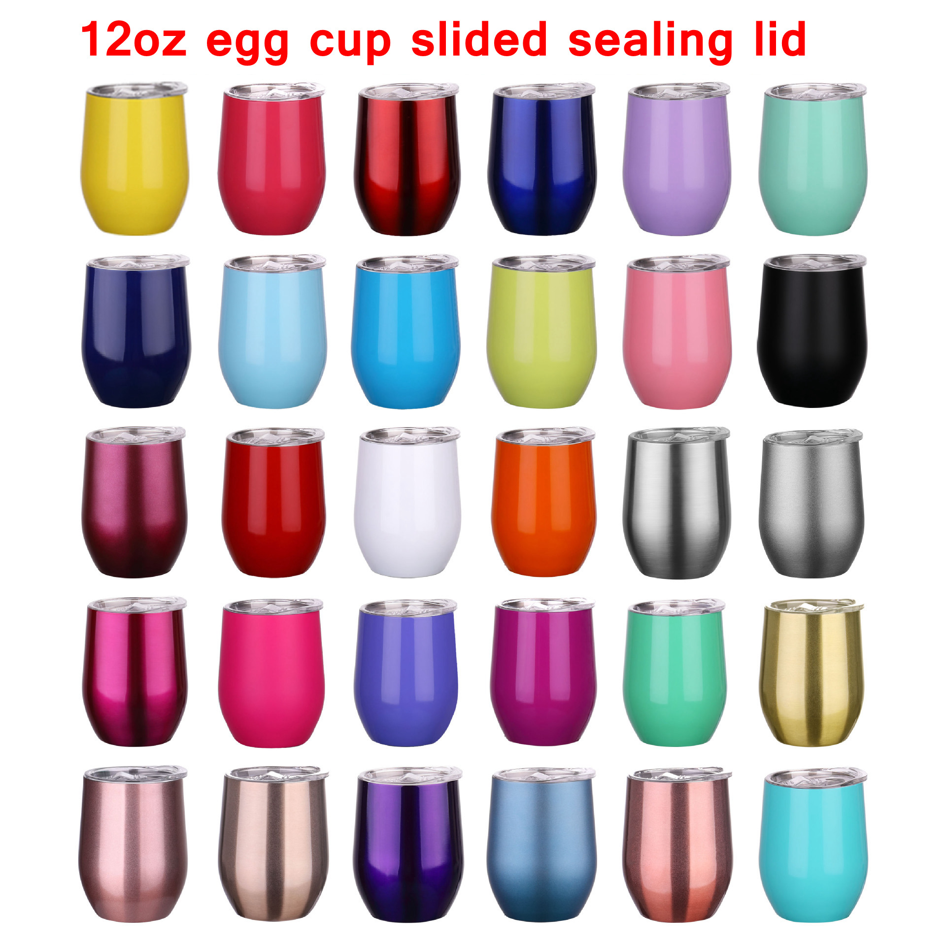 

12oz Egg Cup Mug Stainless Steel Wine Tumbler Double Wall Eggs Shape Cups Tumblers With Sealing Lid Insulated Glasses Drinkware Favors YFA2717, With slided sealing lid