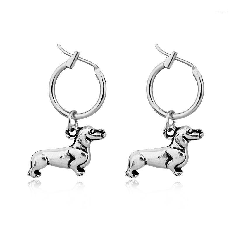 

Hoop & Huggie 1pair Cute Small Dog Pendant Earrings Chic Women Antique Color Animals Circle Earring Funny Jewelry Girl Gift E5521