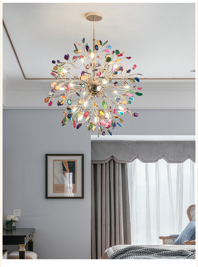 

Globe LED chandelier agate blue/green/purple/pink agate chandelier for bedroom/living room/kitchen/dining room/foyer