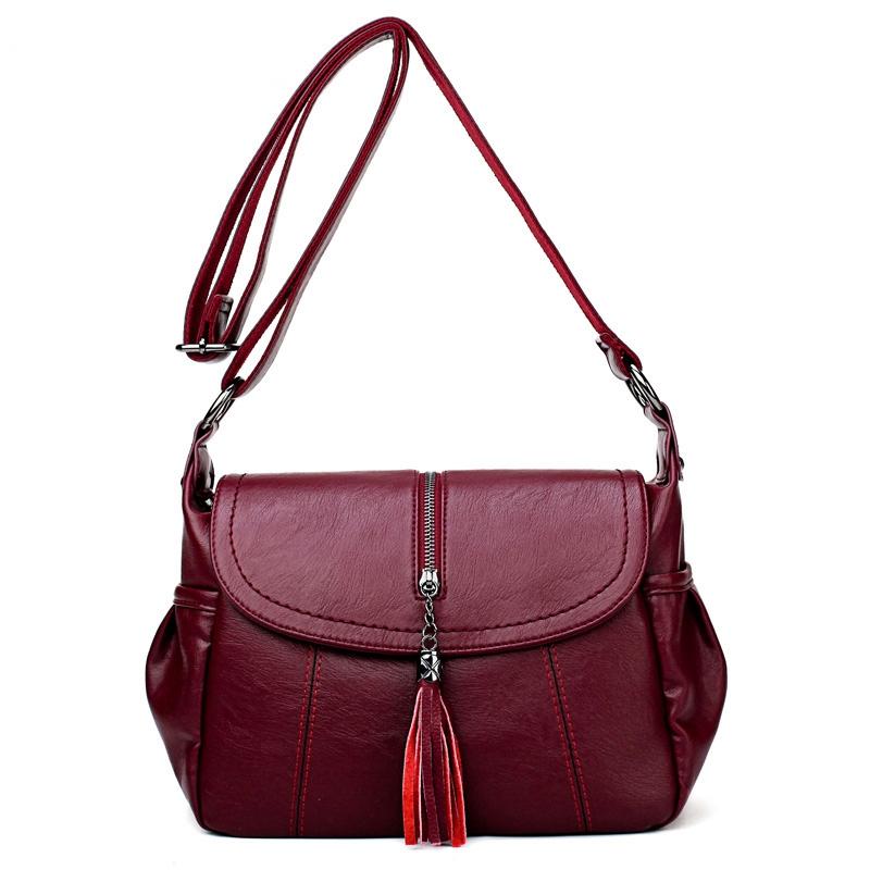 

Fashion Women Shoulder Messenger Crossbody Bags Ladies Tassel Tote Bag Leather Women Bags High Quality Handbags Sac A Main, Black