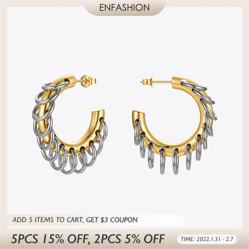 

ENFASHION Punk Circle Loop Earring Stainless Steel Hoop Earrings For Women Gold Color Brincos Feminino Fashion Jewelry E211304 220209