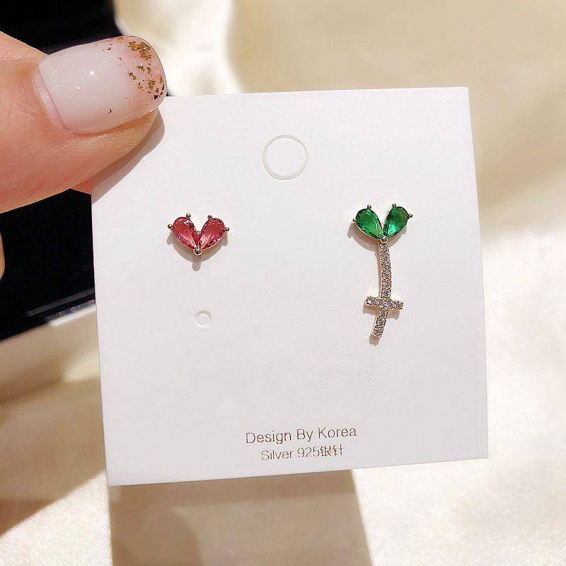 

2021 New Arrival Heart Metal Women Trendy Stud Earrings Korean Earrings Ab Asymmetric Cute Cubic Zircon Jewelry Female