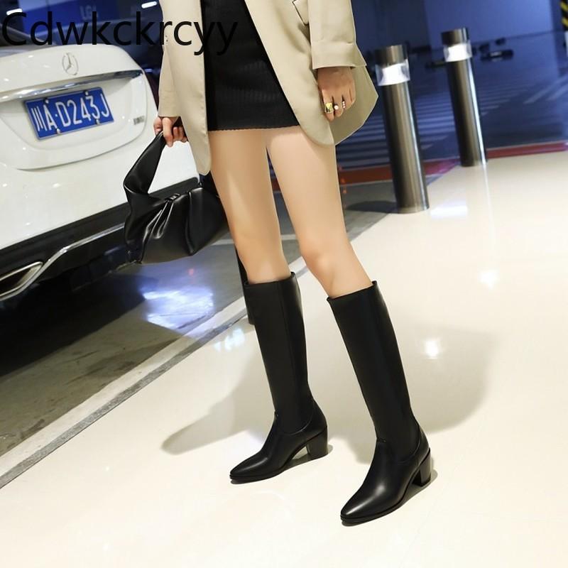 

winter The New fashion Pointed High heels Knight boots black brown Simplicity temperament Thick heel Women boots size 34-43