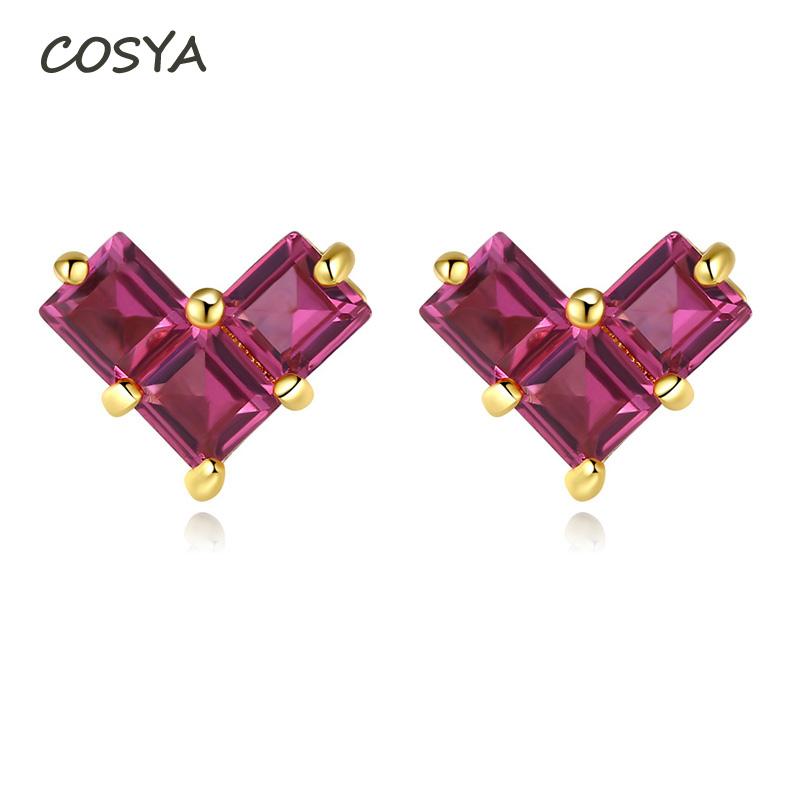 

Stud COSYA 100% 925 Sterling Silver Red Heart High Carbon Diamond Classic Earrings For Women Fine Jewelry Shinning Birthday Gift