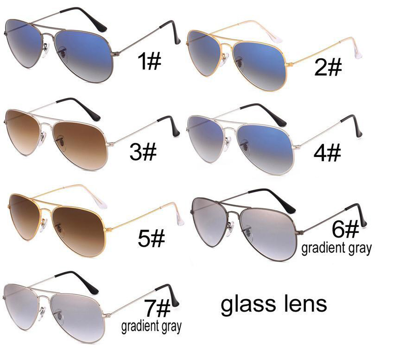 

summer men gradient blue Sunglasses outdoors Fashion metal frame beach women driving Sunglasses GLASS LENS 7colors NO BOX free shipping, White;black