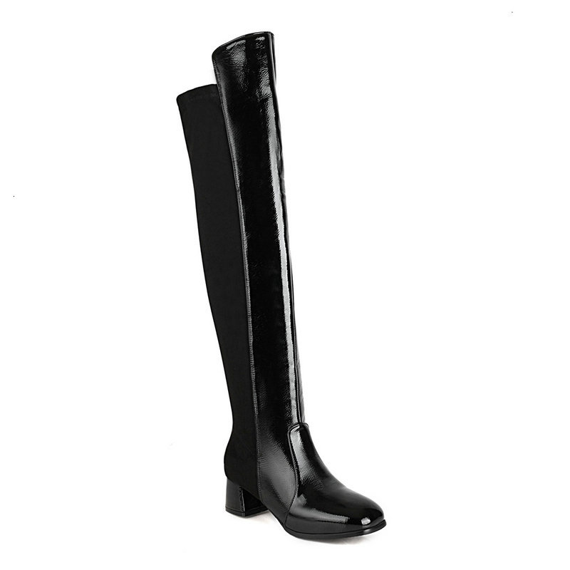 

2021 New Over the Knee High Fashion Elegant Black Shoes Slip-on Autumn Winter Women Boots Big Size 34-43 Zs7k