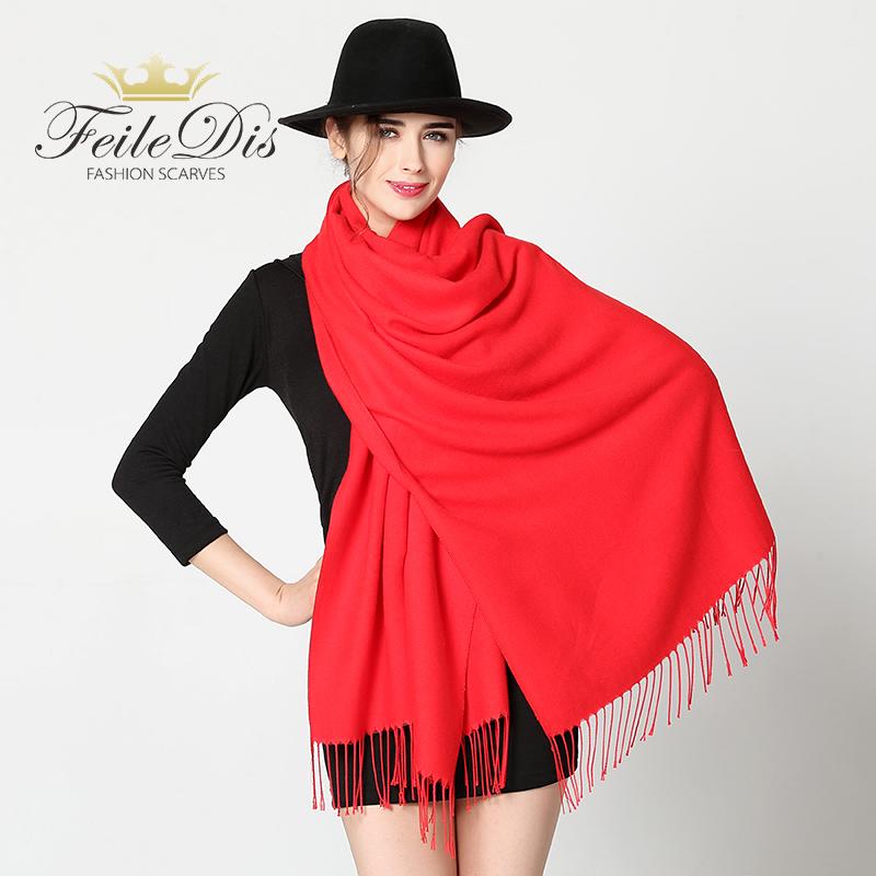 

FEILEDIS]2020 autumn and winter new ladies warm scarf solid color thickened cashmere shawl FD093