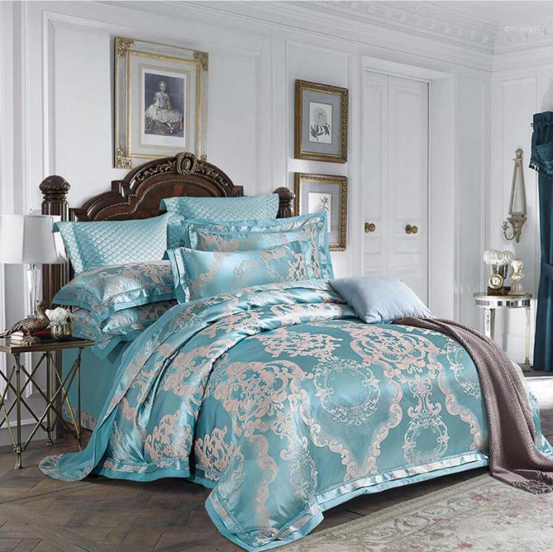 

Home Textile bedding set Jacquard Satin duvet cover set king queen 4/6pcs bedclothes bed sheet linen European bed cover1
