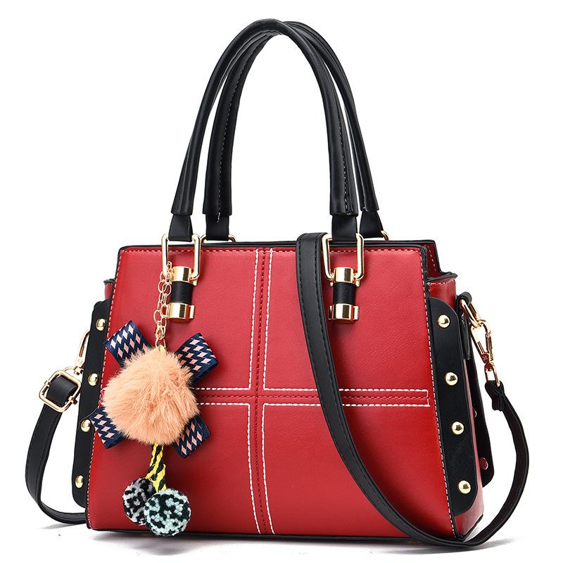 

2021 Patchwork Pendant Designed Women Handbags Elegant PU Leather Shoulder Bag Office Lady Crossbody Tote Women's bag, Black