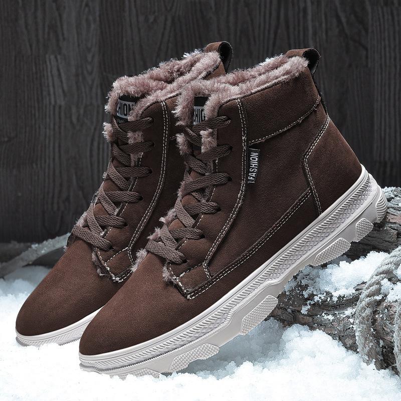 

Winter Men Boots Outdoor Snow Warm Work Casual Shoes Combat Ankle, Brown