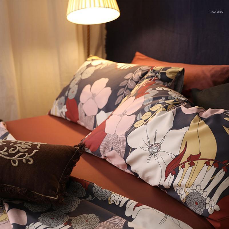 

Nordic pastoral flower bedding set girl,cotton  full queen king single double home textile bed sheet pillow case quilt cover1, Picture color