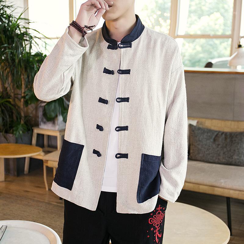 

2018 autumn winter new men's Casual Shirts, Chinese style linen long sleeved blouse, impact shirt, American size M-3XL1, White