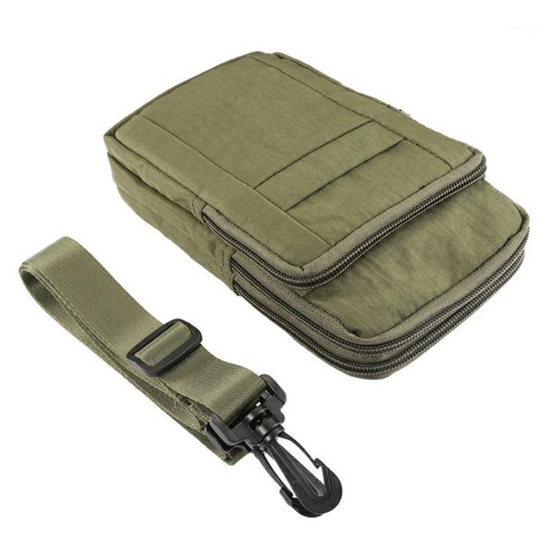 

Men Shockproof Zipper Closure Travel With Strap Camping Outdoor Wear Resistant Belt Pouch Multifunction Dual Phone For IPhone1, Green