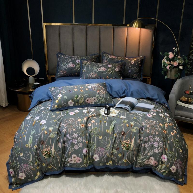 

American Style Light Luxury 600TC Egyptian Cotton Printing Bedding Set Duvet Cover Flat/Fitted Sheet Pillowcase Textiles Home, 13